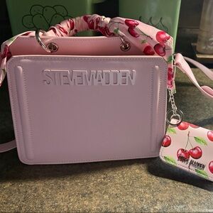 Steve Madden Light Pink Cherry Pattern Shoulder Bag with matching wallet